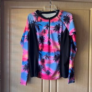Colorful Palm Tree Print Rash Guard